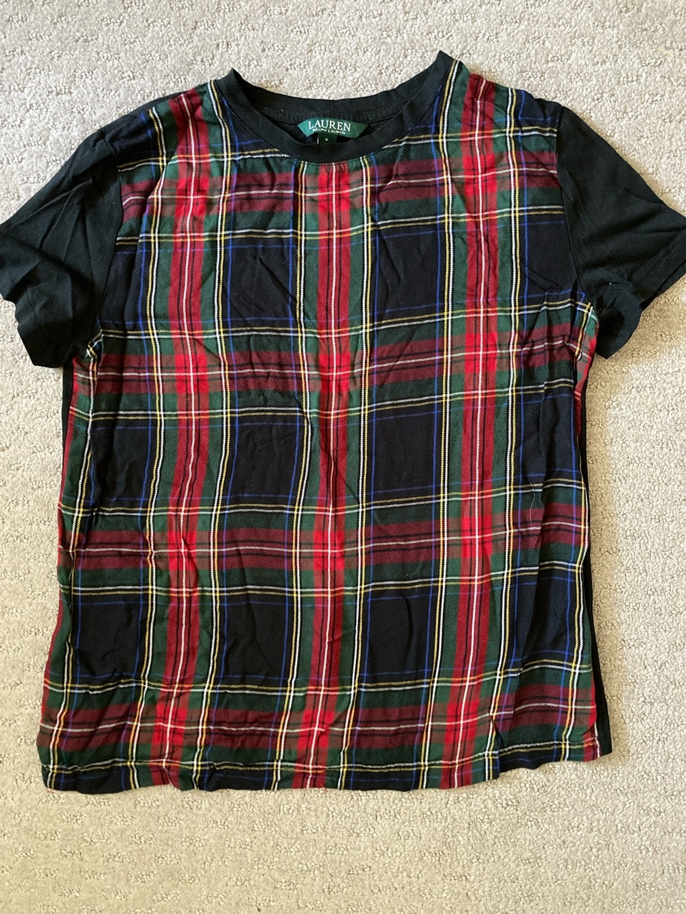 LRL tartan plaid front tee, Small.